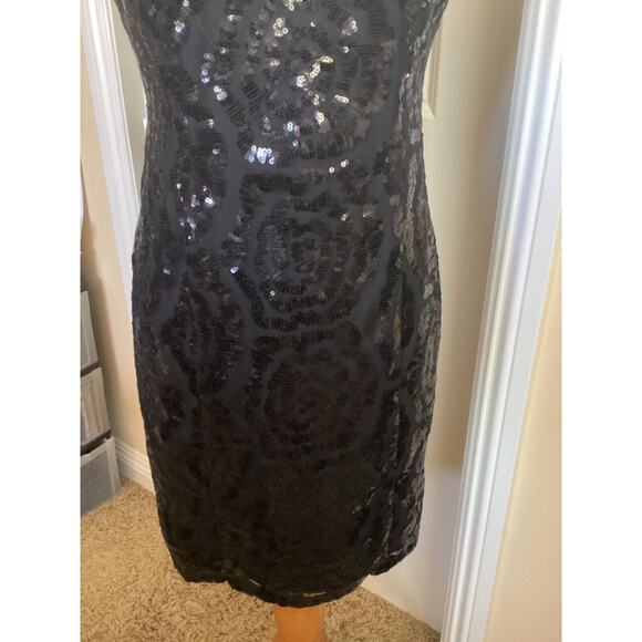 💋 CALVIN KLEIN - BLACK SEQUIN ALL OVER BODY CON HALTER COCKTAIL DRESS - SZ 4 - Picture 8 of 9
